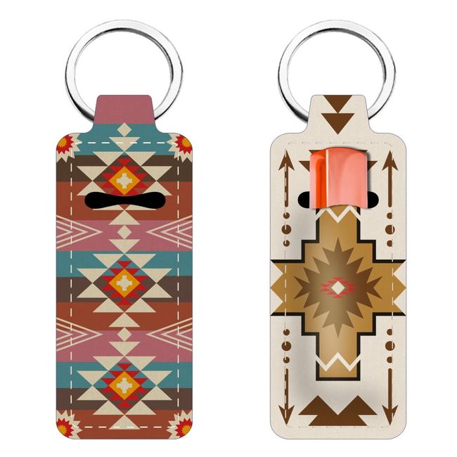 FREEBLOSS 2Pcs Chapstick Holder Lipstick Sleeve Lip Balm Holder Keychain Western Aztec Tribes Style Portable Chap Stick Holders Chapstick Sleeve Pouch for Women Daily 9.6x3.8cm