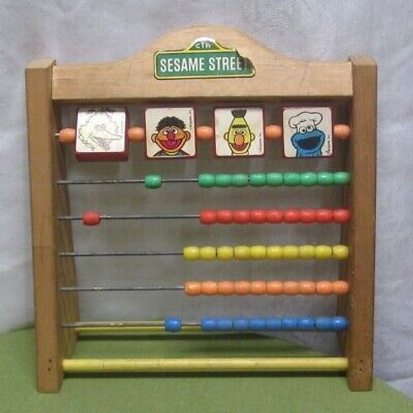 SESAME STREET wooden abacus 1970s vtg counting Bert & Ernie & Big Bired & Cookie