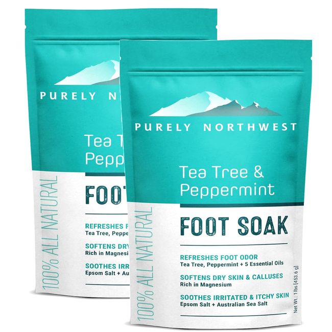 Foot Soak Tea Tree Peppermint with Epsom Salt Soothes Burning & Itching 1lb 2-Pk