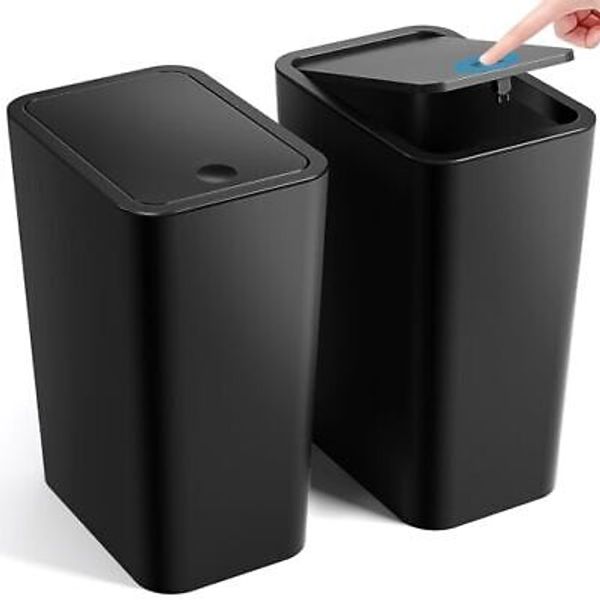 Bathroom Trash Can with Lid 2 Pack 4 Gallons/15 Liters Garbage Can with Pop-U...