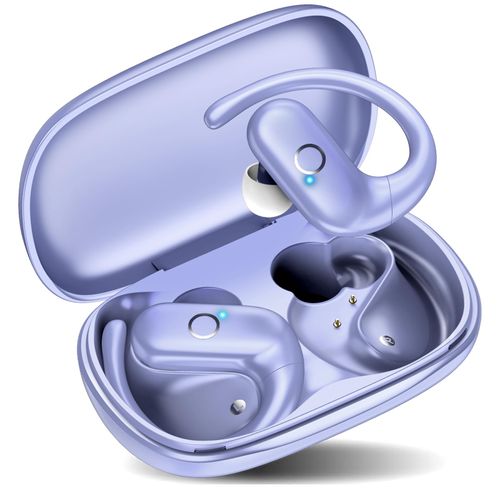 Redpepper Wireless Ear Buds Open Ear Headphones Bluetooth 5.3 with Ear-Hooks Deep Bass Headsets Clear Call Ultralight Earphones Up to 60H Use Time for Running Biking Climbing Purple