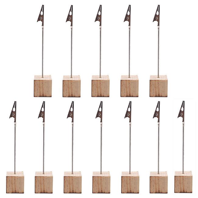 YFFSFDC 12 Pcs Memo Clip Wire Wooden Card Holder Desktop Stand Photo Card Holder (Wood)