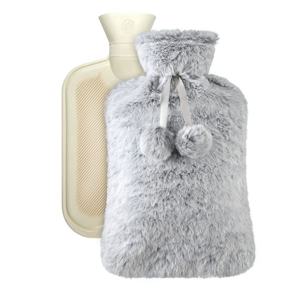 Vicloon Hot Water Bottle, 2L Hot Water Bag with Cover Soft Fluff, Baby Hot Water Bottle, Provide Warmth and Comfort for Neck, Back, Waist, Gift for Birthday, Christmas, Father's&Mother's Day