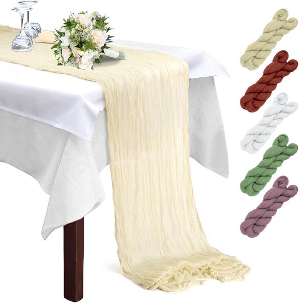 300x90cm Cheesecloth Table Runner, Semi-Sheer Wedding Table Runner, Wedding Decor Cheese Cloth Table Runner, Gauze Table Runner, for Wedding, Birthday, Holiday Party Decoration (Beige)