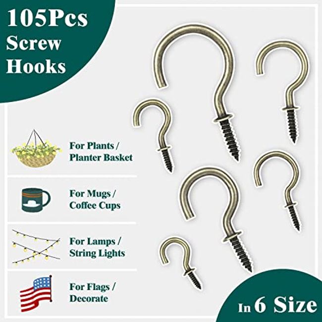 EIENHOSHI Cup Hooks, Bronze, Screw in Hooks Kit for Hanging(1/2, 5/8,  3/4