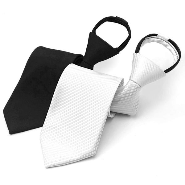 TUISKU Men's Necktie, One-Touch, White, Black, Zipper, Formal, Ceremonial Occasions, Solid Color, black white