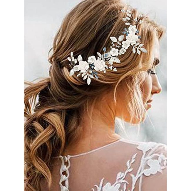 Pearl Bride Wedding Hair Pins Leaf Bridal Head Piece Flower Hair