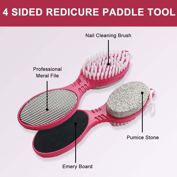 Bargain House - Multi-Purpose 4 in 1 Feet Pedicure Tools Set for Hard Skin, Callus Remover with Foot Scraper, Foot Rasp, Pumice Stone and Brush for Women Men - Dry and Wet Foot Care – Random Color