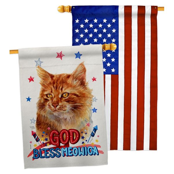 Breeze Decor Patriotic Ginger House Flag Pack Cat Kitten Meow Spoiled Paw Fur Pet Nature Farm Animal Creature Applique Decoration Banner Small Garden Yard Gift Double-Sided, Made in USA