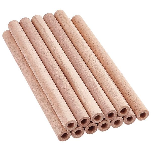 OLYCRAFT 12Pcs 20x1.5cm Hollow Wood Sticks Round Wooden Dowel Rod with 8mm Hole Unfinished Beech Wood Rods Natural Wood Round Rods for DIY Crafts Arts Projects