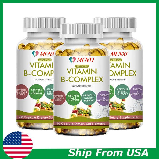 Vitamin B Complex 3 x 60Capsules - Boost Metabolism, Brain Health - High Potency