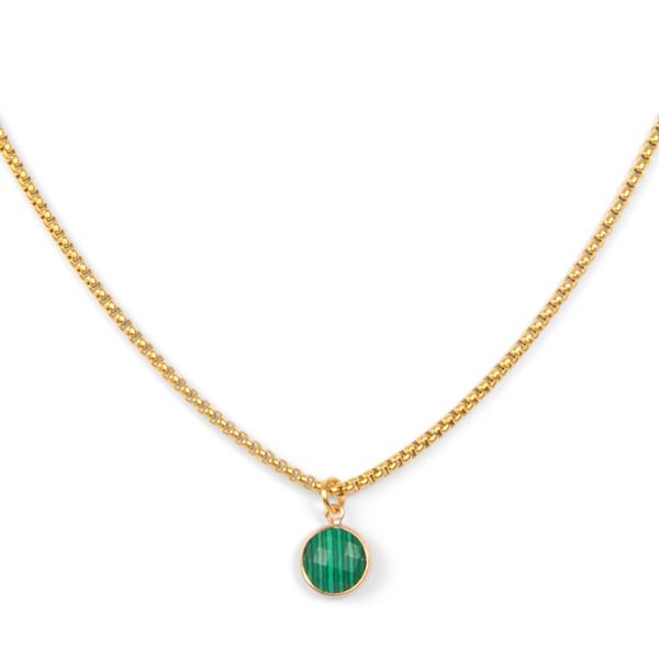 Classic Gold Stone Pendant Necklace - Malachite