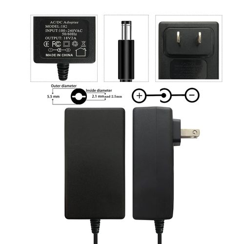 18V 2A 36W AC/DC Power Supply Adapter, Wall, Center Positive DC Plug 5.5x2.1mm 5.5mmx2.5mm Compatible for 18 Volt 1A 1.1A 1.2A 1.3A 1.4A 1.5A 1.6A 1.7A 1.8A 1.9A 2A 1000mA~2000mA Equipment (6 ft)