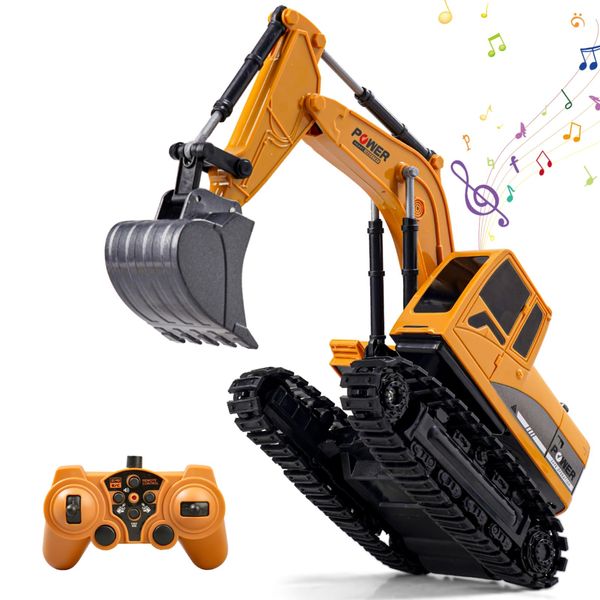 Remote Control Excavator Toys for Boys, 2 Batteries RC Excavator Toy with Metal Shovel,Turns 680-degree,Light, Sound,2.4Ghz Construction Vehicles for 3 4 5 6 7 8 Yrs Old Kids 2024 Gift