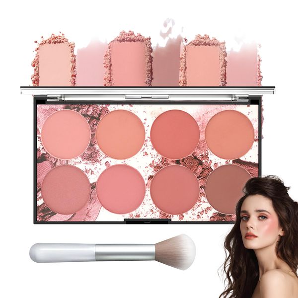 JunKuJk 8 Colors Blush Palette,Shimmer Silky Matte Blush Powder Palette,Professional Cute Face Contour Highlighter Blush Palette with Blush Makeup Brush