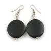 Lightweight Black Wood Coin Drop Earrings/55mm Long