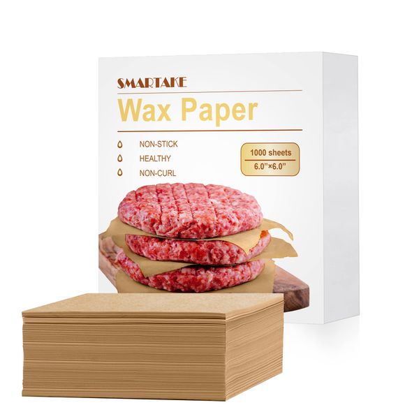 SMARTAKE 6 x 6 Inches Wax Paper for Food, 1000 Pcs Non-Stick Hamburger Patty Paper, Square Sandwich Separators Wrapping Paper, for Lunch, Restaurants, Barbecues, Picnics, Parties, Unbleached