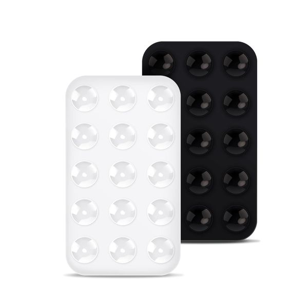 2pcs Double Sided Suction Cup Phone Mount, Silicone Phone Suction Holder Back of Phone Multifunctional Sticky Suction Phone Case for Shower Mirror Fingertip Toys (Black, White)