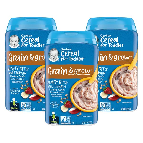 Gerber Baby Cereal Hearty Bits Multigrain Cereal Banana Apple Strawberry, 8 Ounce (Pack of 3)