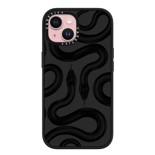 CASETiFY Impact Case for iPhone 15 [4X Military Grade Drop Tested / 8.2ft Drop Protection/Compatible with Magsafe] - Animal Prints - Black Kingsnake - Matte Black