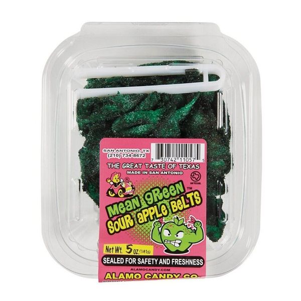 Alamo Candy Mean Green Sour Apple Belts 5oz