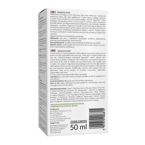 Apis ROSACEA-STOP Soothing Cream Plant Extracts 94% of Ingredients of Natural Origin Contents 50 ml