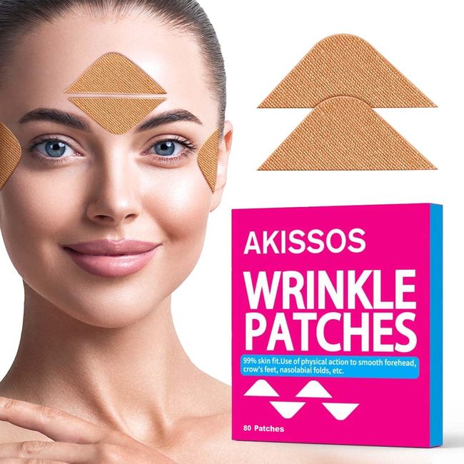 Akissos Forehead Wrinkle Patches 80 PCS Pre Cut Full Face Tape Facial Patches for Wrinkles Myofascial Lift Tape for Forehead Frown 11 Eye Crow's Feet Smile Lip Lines - Sticky & Hypoallergenic