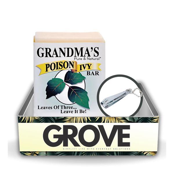 GROVE Grandma's Poison Ivy Bar Soap 2 oz Bundle with Nail Clipper - Poison Ivy Treatment Soap for Itch Relief - Anti-Itch Soap with Colloidal Oatmeal for Calm Irritated Skin - (2 Items)