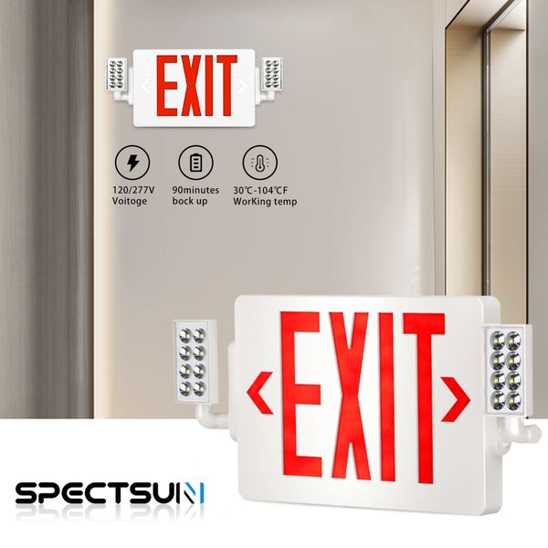 Spectsun 6 Packs Exit Light Red led Exit Sign with Lighting Combo Battery Backup