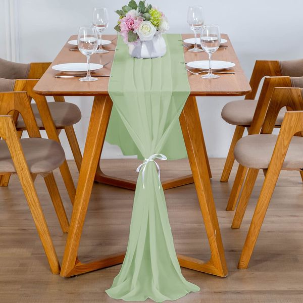 YUNSHANGHE Modern Chiffon Tischläufer, 70x300 cm Abwaschbar Tischdecke, Hochzeit Dekoratives Tischband aus Stoff, Table Runner, Tischdekoration für Hochzeit Geburtstage Kommunion (Matcha Grün)