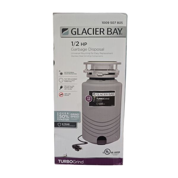 Glacier Bay 10-US-GB500 TurboGrind 1/2HP Garbage Disposal+Power Cord OPEN BOX