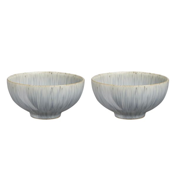 Denby - Halo Speckle Rice Bowls Set of 2 - Grey, Neutral Patterned Dishwasher Microwave Safe Crockery 480ml - Glazed Ceramic Stoneware Tableware - Chip & Crack Resistant Soup Bowls