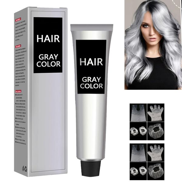 Silver Gray Hair Dye,Silver Gray Natural Hair Dye Cream,Fashion Permanent Color Cream,Silver Gray Natural Hair Color Cream,Unisex Silver Hair Dye,Grey Permanent Hair Dye,Gray Silver Color Cream