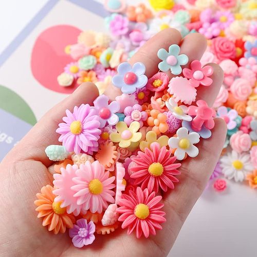 X Hot Popcorn 100PCS Flatback Resin Flower Charms Flower Beads Mini Resin Flower Charms Cabochons Mixed Colors Daisy Flower Resin Slime Charms for DIY Craft Scrapbooking Decor (Color 1)