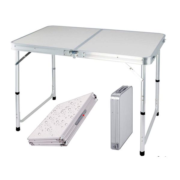 PowerTools Portable Aluminium Folding Camping Table, 120x60cm, White