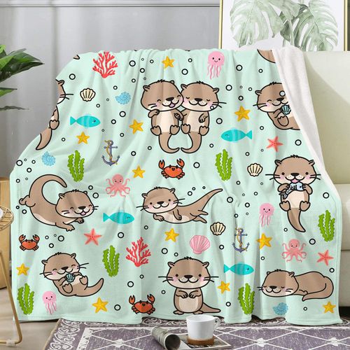Sea Otters Blanket Gifts for Otter Lovers Stuff Otters Blankets and Throws Plush Soft Flannel Merch Cute Funny Otter Gifts for Women Girls Boys Kids Teens Adults Room Decor 50"X40"