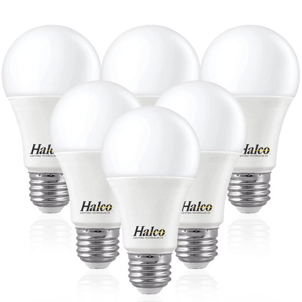 Halco ProLed Led Light Bulbs A19 2 Non Dimmable, Frosted 120V, 60W Equivalent Efficient 9W, 720 Lumen, 15000 Hours, E26, 6 Pack (3000k Warm White)