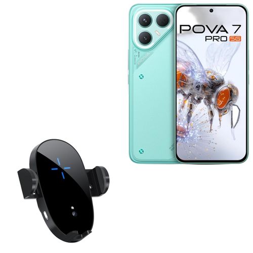 BoxWave Car Charger Compatible with Tecno Pova 7 Pro - Wireless Charging Auto Mount (15W), Qi Wireless Car Charger Stand Mount Air Vent - Black