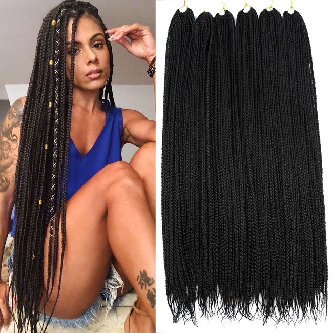 Box Braids Crochet Hair 30 Inch Prelooped Crochet Braids 144Strands Crochet Braids, Goddess Box Braid, Crochet Knotless Micro Small Box Braided