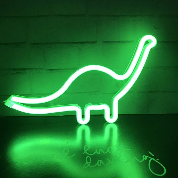 QiaoFei Dino Neon Light Sign, Dinosaur Decor Lamp Wall Art Sign for Kids Gift Battery or USB Operated Table LED Night Lights for Girls Bedroom,Living Room,Christmas,Party,Home Accessories