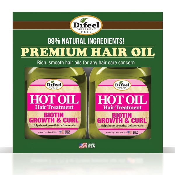 Difeel Biotin Growth & Curl Hot Oil Treatment 7.1 oz. - Deluxe 2-PC Gift Set