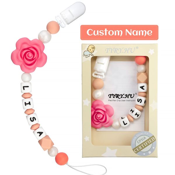 Personalized Pacifier Clip with Name for Baby, Customized Pacifier Clip Fits All Pacifiers, Pink