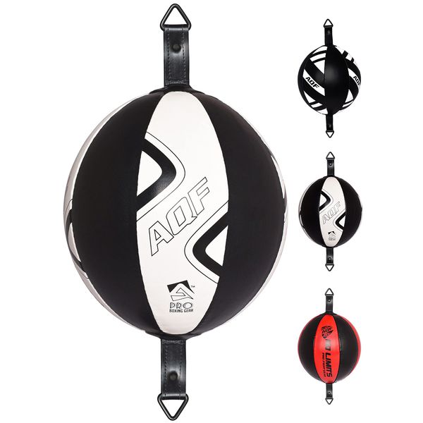 AQF Boxen Doppelendball Rex Leder Boxbirne Set MMA Punchingball Erwachsene Training Speedball Set (Black & White Pro)