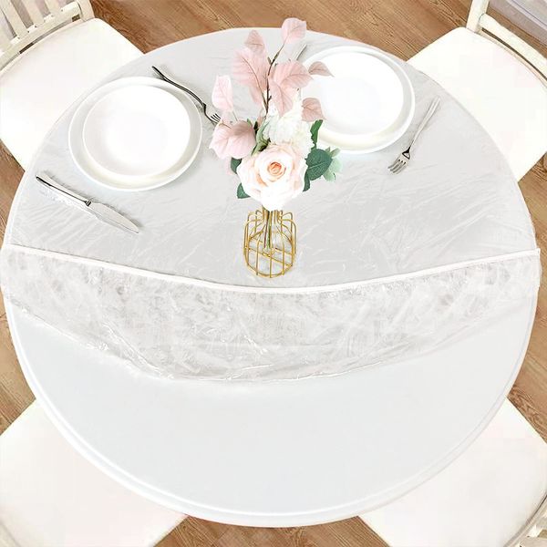 Clear Round Fitted Vinyl Tablecloth w/ Elastic Edge Fits 45-56 Inch Round Table