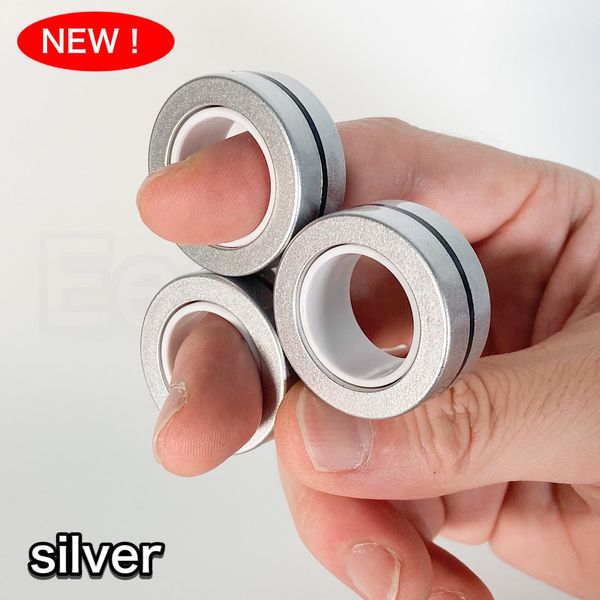 Stress Relief: Magnetic Ring, Fingertip Rotation, Magnetic Ring, Magnetic Toy, Juggling, Pen Spinner, Change Mood, Improve Focus, Brain Training, Brain Activity, Silver