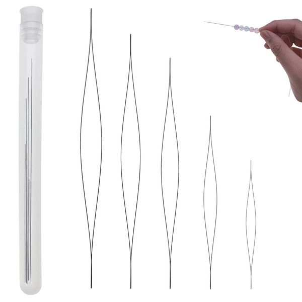 5 Sizes Bead Needle, Steel Big Eye Beading Needles with Storage Bottle for Jewelry Making, DIY Beading (12.6cm, 11.4cm, 10.1cm, 7.5cm, 5.8cm)