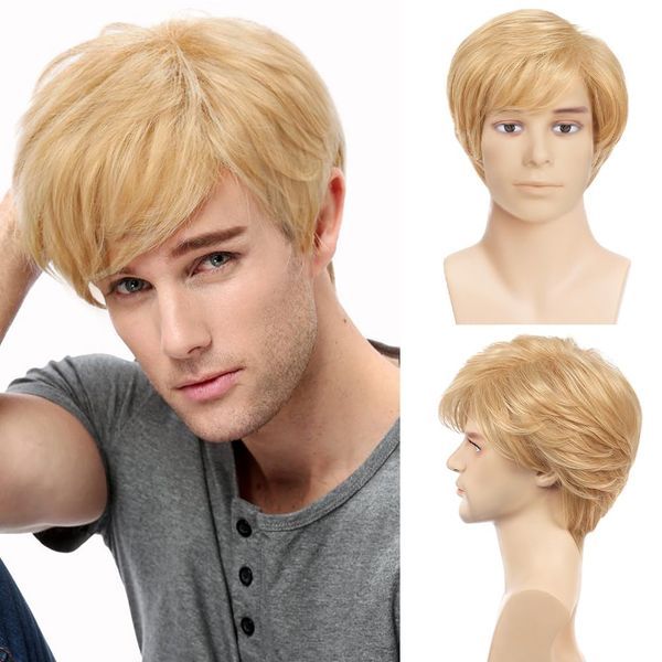 Amnenl Blonde Wig Men Short Natural Layered Synthetic Hair Wigs for Male Guy Daily Halloween Cosplay Costume Wig (Blonde)