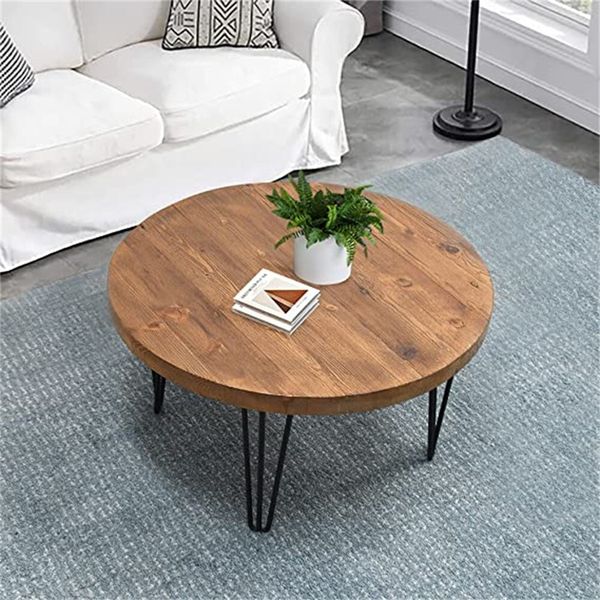 Round Reclaimed Solid Wood Coffee Table 27"x27"x15"H Rustic Wooden Couch Tables