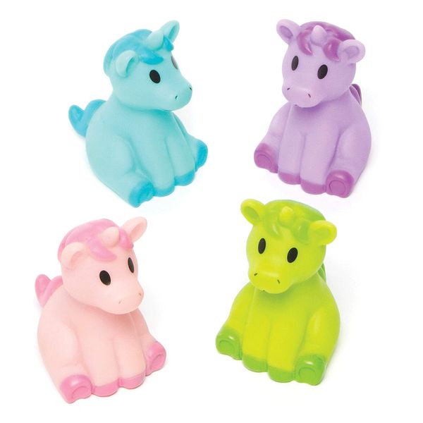 Baker Ross AG646 Unicorn, Assorted Floating Rubber Squirters Ideal for Bath Time, Pool Toys or Water Activities (Pack of 4)