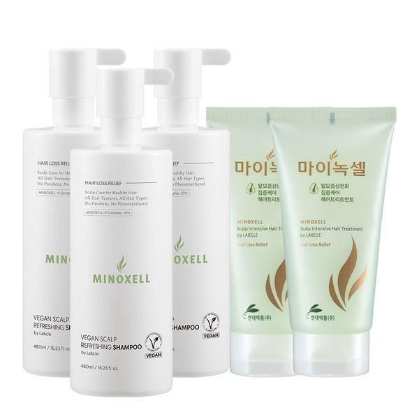 [Minoxel] Vegan Scalp Refreshing Hair Loss Shampoo [480ml] 3 pcs + Scalp Intensive Treatment [150ml] 2 pcs